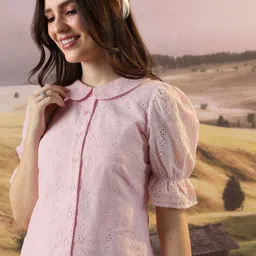 Tokyo Talkies Self Design Peter Pan Collar Puff Sleeves Casual Shirt Style Top-picture-40