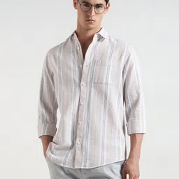 R&B Striped Cutaway Collar Cotton Casual Shirt-picture-19