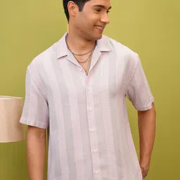 LOCOMOTIVE Premium Dobby Textured Striped Cuban Collar Relaxed Shirt-picture-19