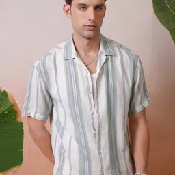Locomotive Premium Dobby Textured Striped Cuban Collar Relaxed Shirt-picture-14