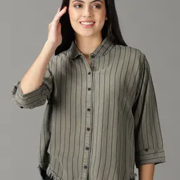SHOWOFF Women Boxy Striped Cotton Casual Shirt image 3