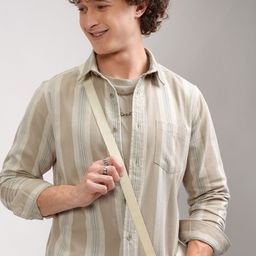 HIGHLANDER Men Slim Fit Spread Collar Vertical Striped Cotton Casual Shirt-picture-42