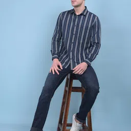 Crimsoune Club Classic Slim Fit Opaque Vertical Striped Cotton Casual Shirt-image-62
