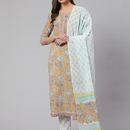 GLAM ROOTS Floral Printed Pure Cotton Regular Kurta with Pyjamas & Dupatta-picture-17
