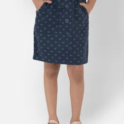 Crimsoune Club Girls Navy Blue Printed Skirt With Belt-picture-29