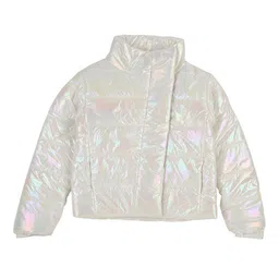 Pepe Jeans Girls White Floral Crop Padded Jacket with Embroidered-image-8