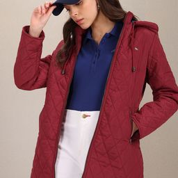 u.s. polo assn. women U S Polo Assn Women Burgundy Longline Quilted Jacket-picture-38