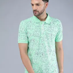 TQS Men Sea Green Floral Printed Polo Collar Slim Fit T-shirt-picture-23