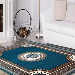 SANA CARPET Blue & Brown Floral Anti-Skid Polyester Carpet-picture-20