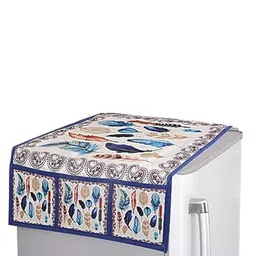 Kuber Industries Cream Colored & Blue Printed Fridge Cover With 6 Utility Side Pockets-picture-37