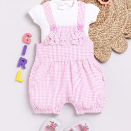 Moms Love Infant Girls Checked Pure Cotton Dungaree With T-Shirt-picture-47