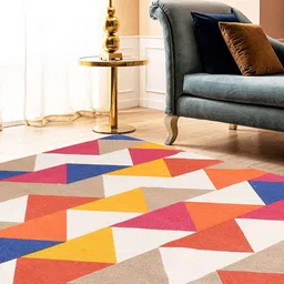 BLANC9 White & Orange Geometric Printed Cotton Carpet image 1