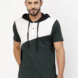 Kalt Colourblocked Hooded Short Sleeves Regular Fit Casual T-Shirt-picture-12