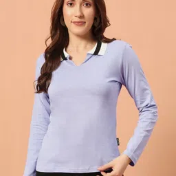 The Dry State Women Solid Polo Collar Cotton T-shirt-image-98