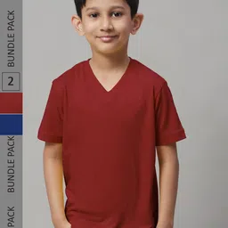Friskers Boys Pack Of 2 V-Neck Pure Cotton T-shirts-image-95