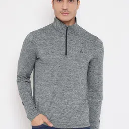 ATHLISIS Men Grey Melange High Neck Pockets T-shirt-picture-24