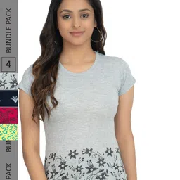 IndiWeaves Pack Of 4 Floral Printed Pure Cotton T-shirt-image-3