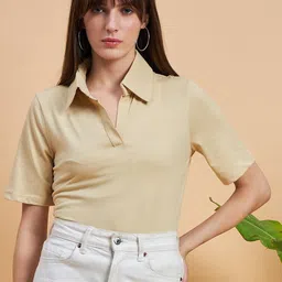 MINT STREET Spread Collar Pure Cotton Casual T-shirt-image-68