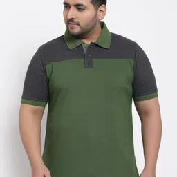 Kalt Plus Men Green & Grey Melange Colourblocked Cotton Plus Size T-shirt-picture-22