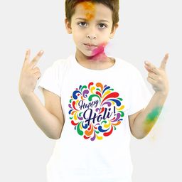 BONKIDS Boys White Happy Holi Round Neck T-shirt-picture-40
