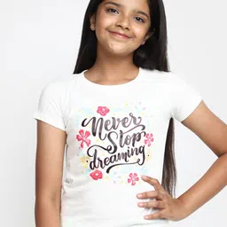 V-Mart Girls Typography Printed Cotton T-shirt image 1