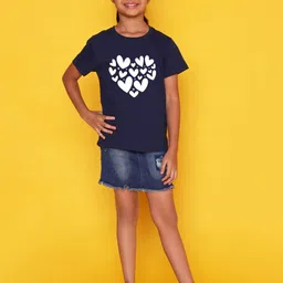 NUSYL Girls Hearts Printed Round Neck Casual T-shirt-image-74