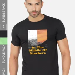 CHOZI Pack Of 2 Graphic Printed Round Neck Cotton T-shirt-picture-38