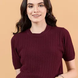 CLAPTON Women Self Design Round Neck Knitted T-shirt-picture-14