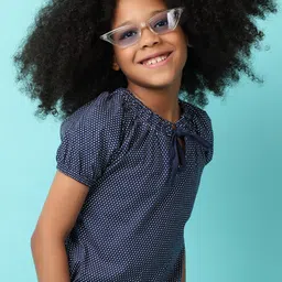 V-Mart Girls Polka Dots Printed Tie-Up Neck Puff Sleeves T-shirt-picture-35