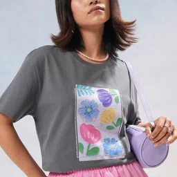 Tokyo Talkies Women Floral Printed Round Neck Longline Oversized T-shirt-image-34