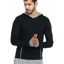 Black Collection Men Solid Hooded Long Sleeves Cotton T-shirt-picture-12