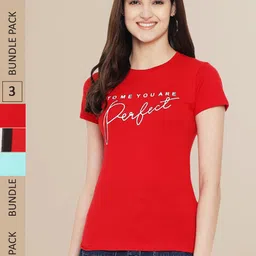 Fabflee Women Red & Blue Pack of 3 Graphic Printed Cotton T-shirt-picture-11