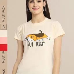 Fabflee Women Pack Of 3 Cotton Printed Graphic  T-shirt-picture-18