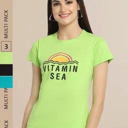 Fabflee Women Pack Of 3 Cotton Printed Graphic  T-shirt-picture-22