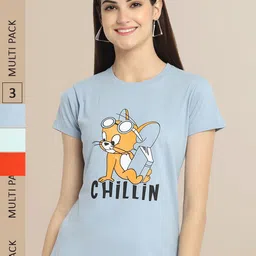 Fabflee Women Pack Of 3 Cotton Printed Graphic  T-shirt-picture-14