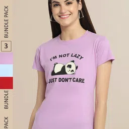 Fabflee Women Lavender & Blue Pack of 3 T-shirt-image-94