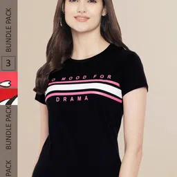 Fabflee Women Pack of 3 Typography Printed Cotton T-shirt image 1