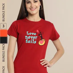 Fabflee Maroon & Black Pack Of 3 Typography Printed Cotton T-shirts-picture-31