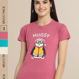 Fabflee Women Pack Of 3 Cotton Printed Graphic  T-shirt-picture-19