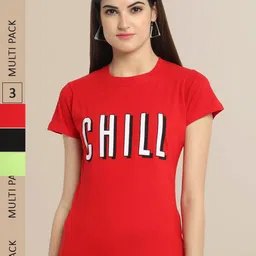 Fabflee Women Pack Of 3 Cotton Printed Graphic  T-shirt-picture-10