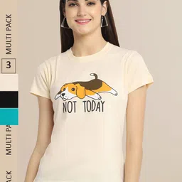 Fabflee Women Pack Of 3 Printed Cotton T-shirt-image-87