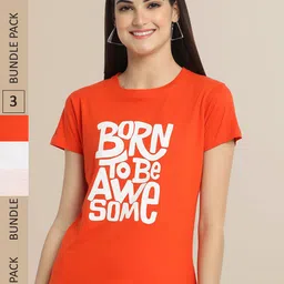 Fabflee Women Pack Of 3 Typography Printed Cotton T-shirts-picture-19