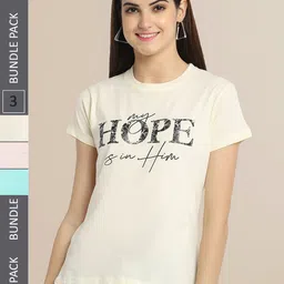 Fabflee Women Off White & Peach-Coloured Pack of 3 Printed T-shirt-picture-31