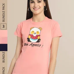 Fabflee Women Pack Of 3 Typography Printed Cotton T-shirts-picture-41