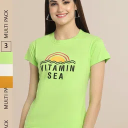 Fabflee Pack Of 3 Women Typography Printed Cotton T-shirt-picture-17