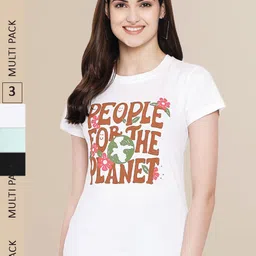 Fabflee Women Black & White Pack of 3 Graphic Printed Cotton T-shirt-picture-13