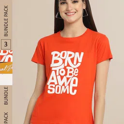 Fabflee Pack Of 3 Women Typography Printed Cotton T-shirt-picture-37