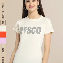 Fabflee Pack Of 3 Women Typography Printed Cotton T-shirt-picture-26