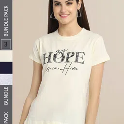 Fabflee Women Beige & Black  Pack of 3 Printed T-shirt-image-12