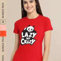 Fabflee Red & Orange Pack Of 3 Printed Cotton T-shirts-picture-23